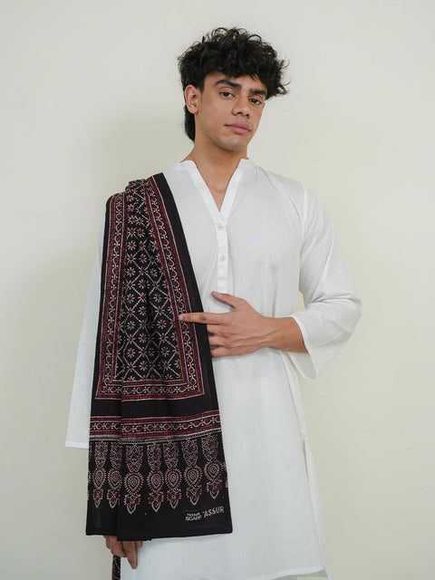 Mohen Ajrak Scarf - Black & Burgandy (For Him)