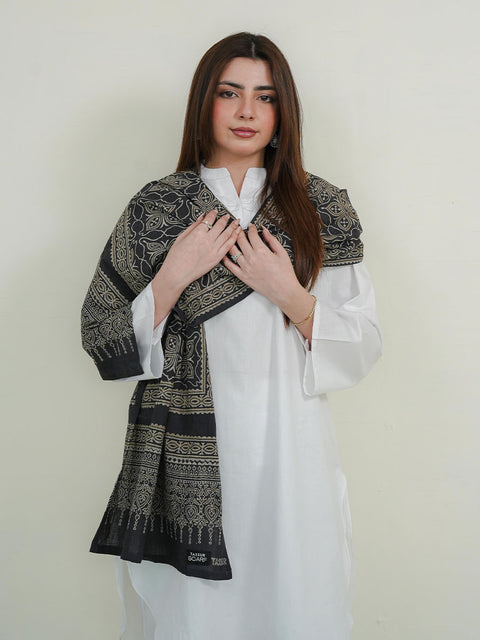 Mashal Ajrak Scarf - Grey