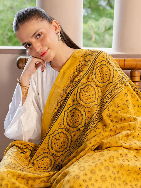 Wabasta Ajrak Chaadar - Yellow