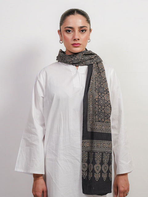 Huda Ajrak Scarf - Grey