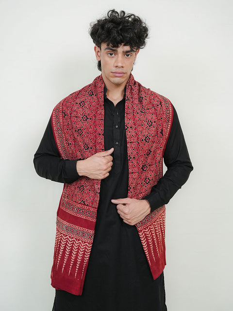 Mauj Ajrak Scarf - Maroon (For Him)