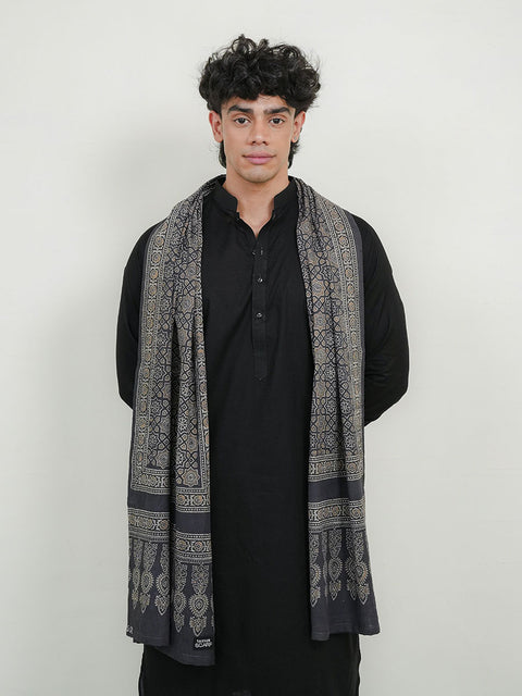 Huda Ajrak Scarf - Grey (For Him)