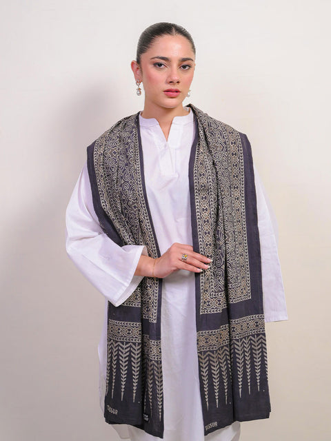Mauj Ajrak Scarf - Grey