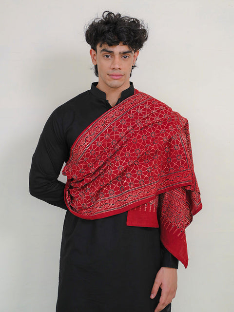 Raga Ajrak Scarf - Maroon (For Him)