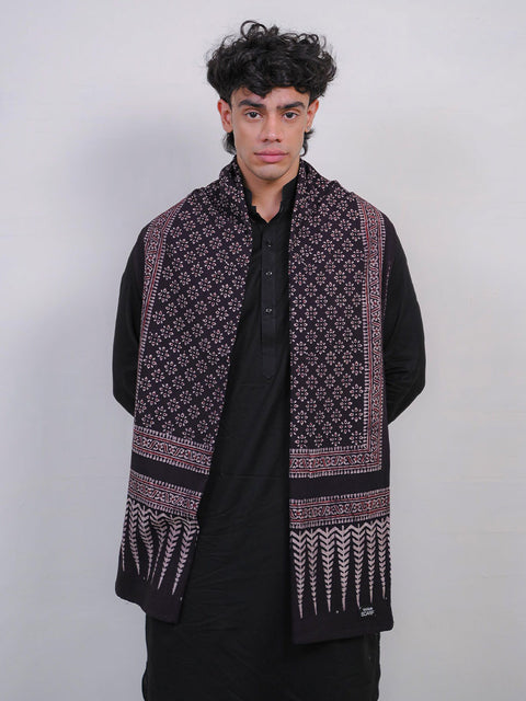 Misal Ajrak Scarf - Black & Burgandy (For Him)