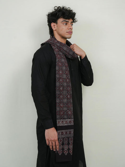 Huda Ajrak Scarf - Black & Burgandy (For Him)