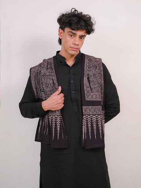 Mauj Ajrak Scarf - Black (For Him)