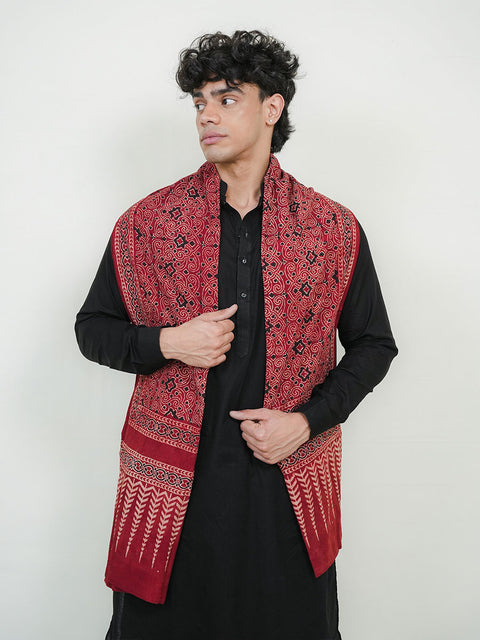 Mauj Ajrak Scarf - Maroon (For Him)