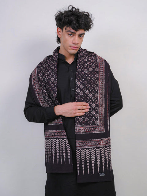 Misal Ajrak Scarf - Black & Burgandy (For Him)