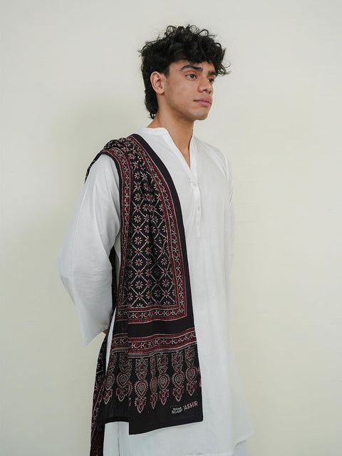 Mohen Ajrak Scarf - Black & Burgandy (For Him)