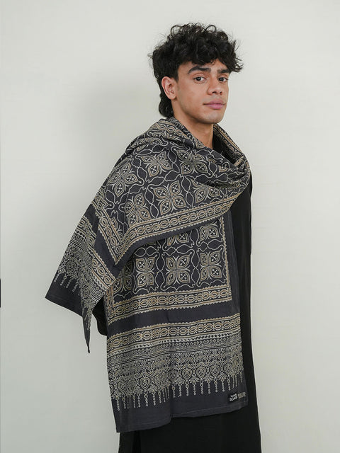 Mashal Ajrak Scarf - Grey (For Him)