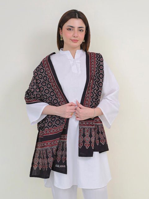 Mohen Ajrak Scarf - Black & Burgandy