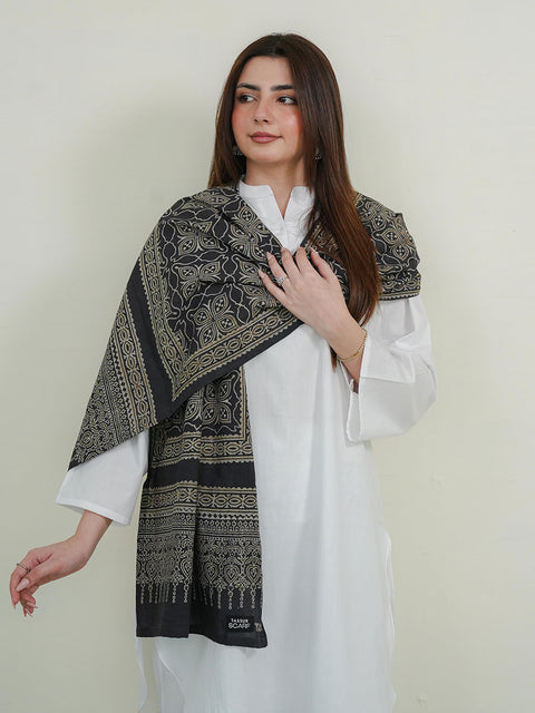 Mashal Ajrak Scarf - Grey