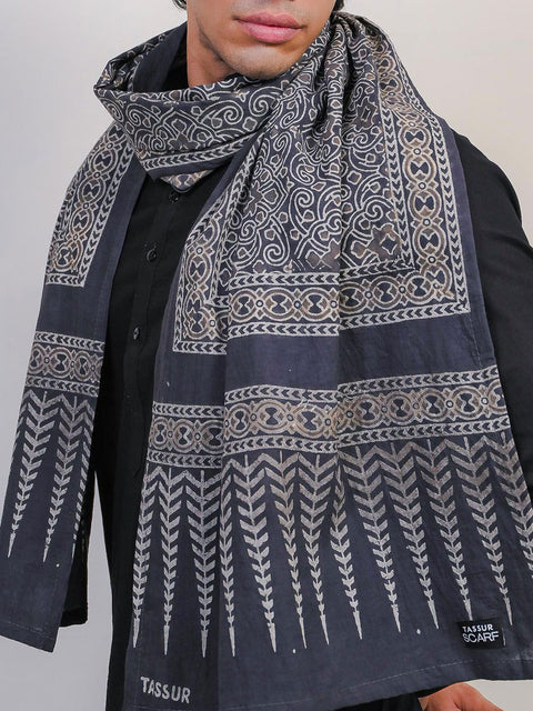 Mauj Ajrak Scarf - Grey (For Him)