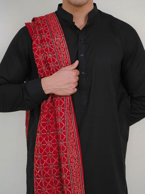 Raga Ajrak Scarf - Maroon (For Him)