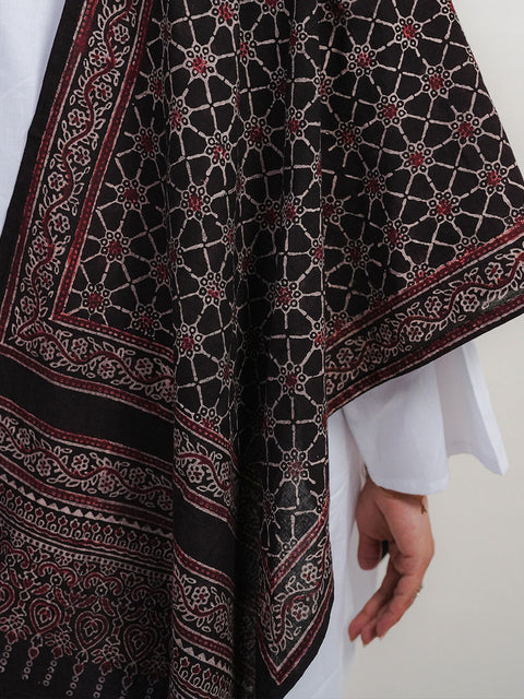 Raga Ajrak Scarf - Black & Burgandy