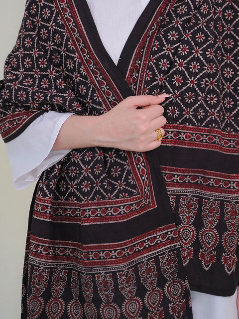 Mohen Ajrak Scarf - Black & Burgandy