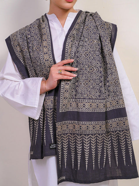 Mauj Ajrak Scarf - Grey