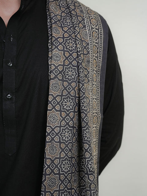 Huda Ajrak Scarf - Grey (For Him)