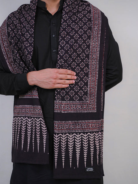 Misal Ajrak Scarf - Black & Burgandy (For Him)