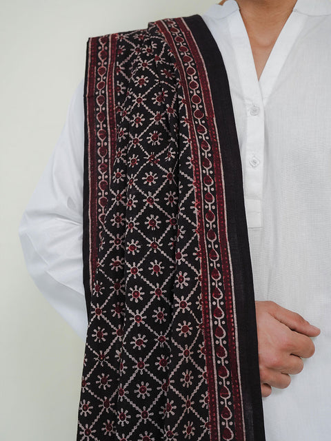 Mohen Ajrak Scarf - Black & Burgandy (For Him)