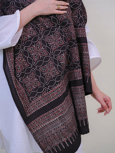 Mashal Ajrak Scarf - Black & Burgandy