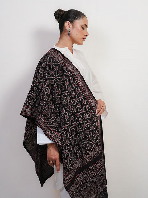 Raga Ajrak Scarf - Black & Burgandy