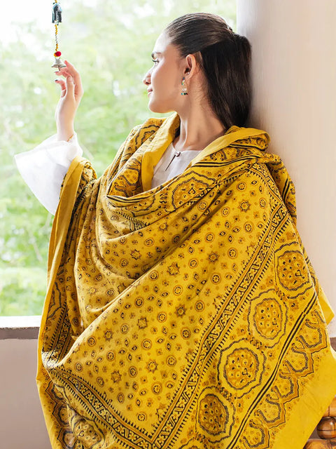 Wabasta Ajrak Chaadar - Yellow