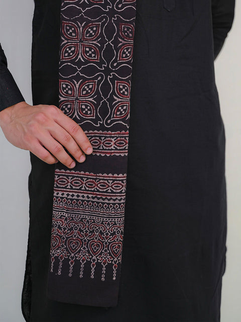 Mashal Ajrak Scarf - Black & Burgandy (For Him)