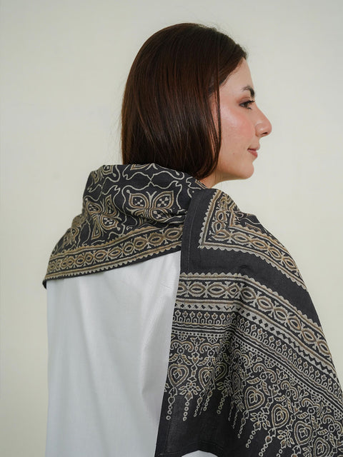 Mashal Ajrak Scarf - Grey