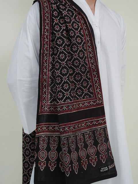 Mohen Ajrak Scarf - Black & Burgandy (For Him)