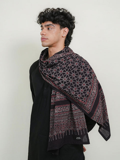 Raga Ajrak Scarf - Black & Burgandy (For Him)