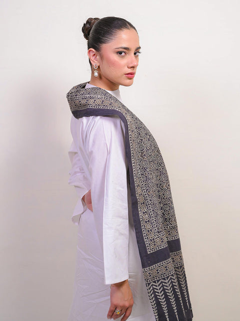 Mauj Ajrak Scarf - Grey