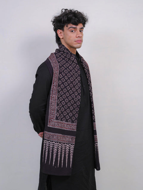 Misal Ajrak Scarf - Black & Burgandy (For Him)