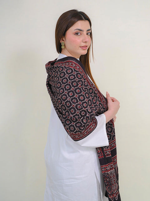 Mohen Ajrak Scarf - Black & Burgandy