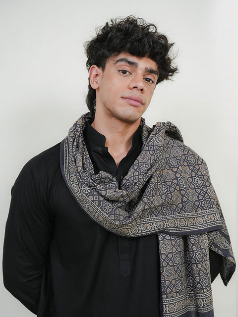Huda Ajrak Scarf - Grey (For Him)