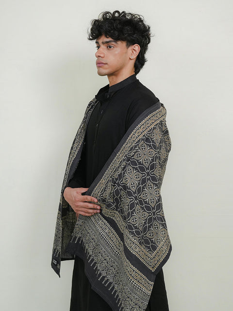 Mashal Ajrak Scarf - Grey (For Him)