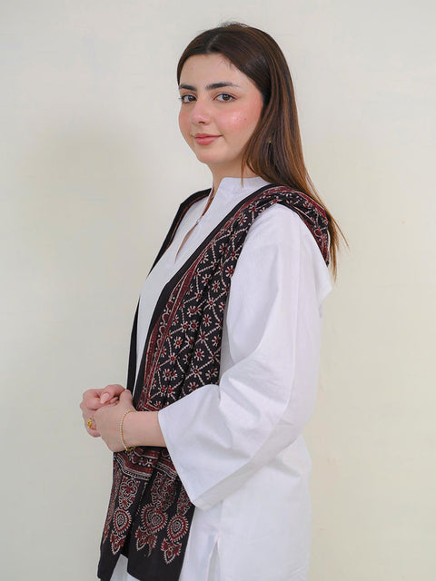Mohen Ajrak Scarf - Black & Burgandy
