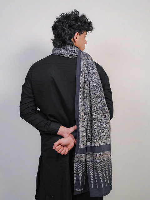 Mauj Ajrak Scarf - Grey (For Him)