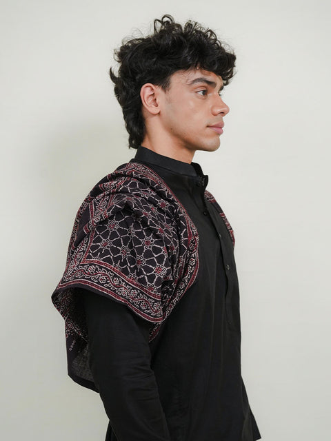 Raga Ajrak Scarf - Black & Burgandy (For Him)