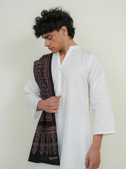 Mohen Ajrak Scarf - Black & Burgandy (For Him)