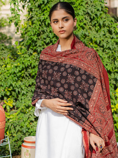 Behnaz Ajrak Chaadar - Two Tone Black