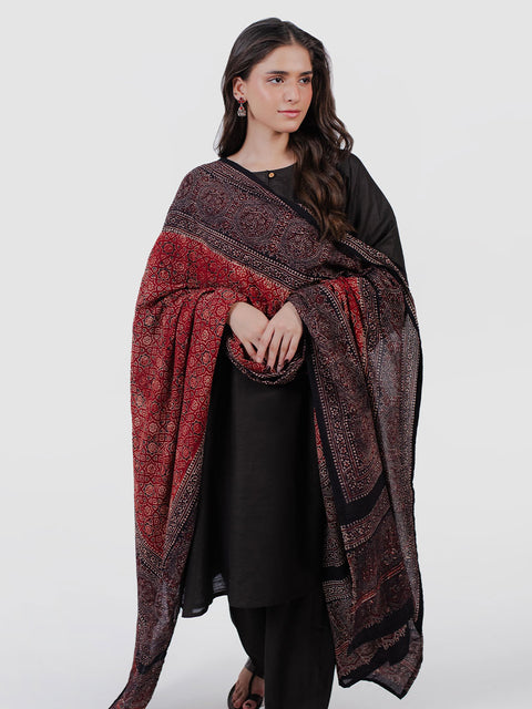 Huda Ajrak Chaadar - Two Tone - Maroon