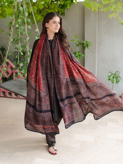 Huda Ajrak Chaadar - Two Tone - Maroon