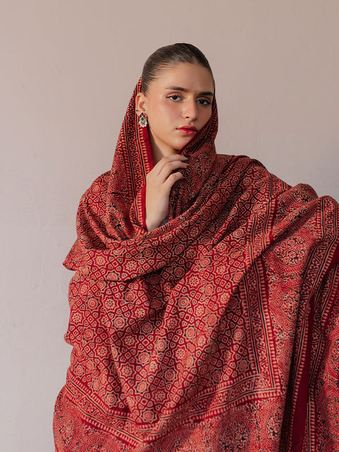 Huda Ajrak Chaadar - Maroon