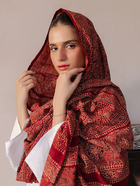 Huda Ajrak Chaadar - Maroon