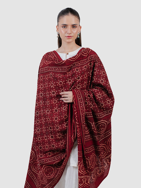 Huda Ajrak Chaadar - Red Kashi