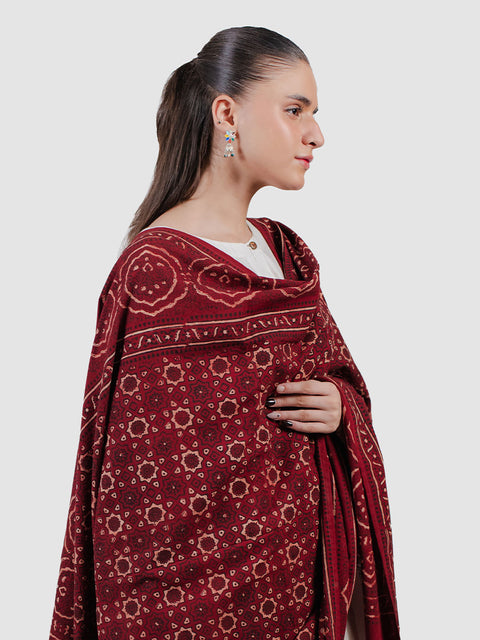 Huda Ajrak Chaadar - Red Kashi
