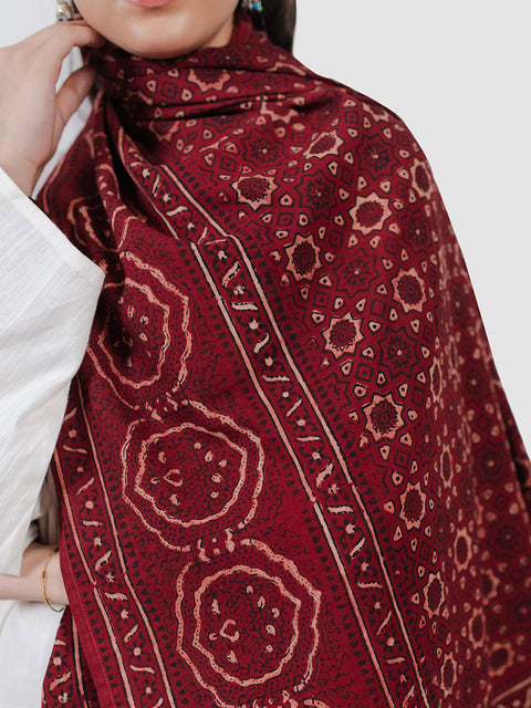 Huda Ajrak Chaadar - Red Kashi