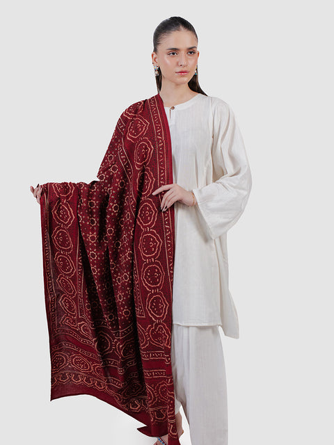 Huda Ajrak Chaadar - Red Kashi